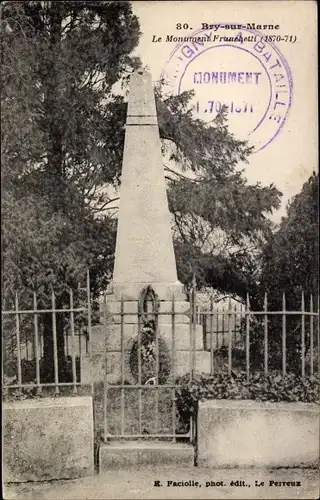 Ak Bry sur Marne Val de Marne, Le Monument Franchetti (1870-71)