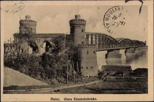 Ak Mainz am Rhein, Obere Eisenbahnbrücke