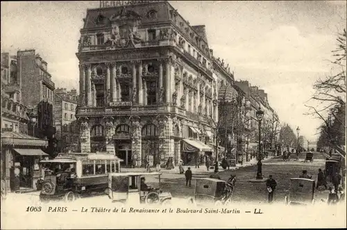 Ak Paris X, Le Theatre de la Renaissance et le Boulevard Saint-Martin
