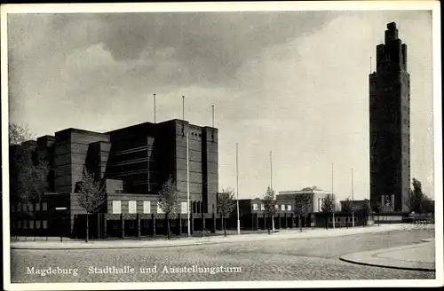 Ak Magdeburg an der Elbe, Stadthalle mit Ausstellungsturm