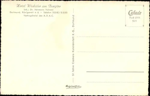 Ak Dortmund im Ruhrgebiet, Inneres des Hotel Wieküler am Burgtor, Königswall 4-6