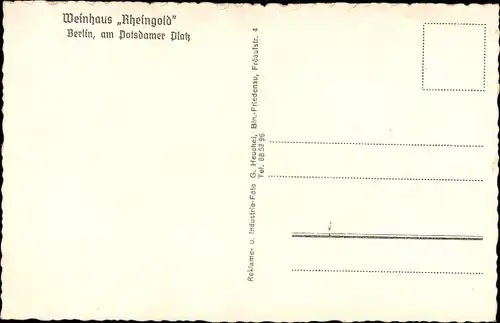 Ak Berlin Tiergarten, Potsdamer Platz, Weinhaus Rheingold, Diele