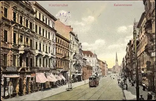 Ak Karlsruhe in Baden, Kaiserstraße, Straßenbahn