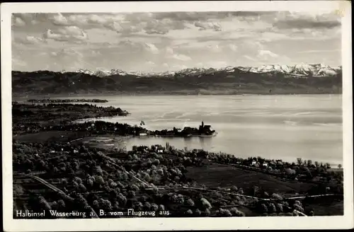 Ak Wasserburg Bodensee, Hotel Pension Krone vom Flieger aus gesehen