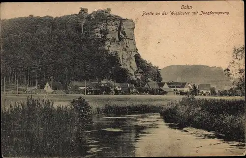 Ak Dahn in der Pfalz, Partie an der Wieslauter mit Jungfernsprung