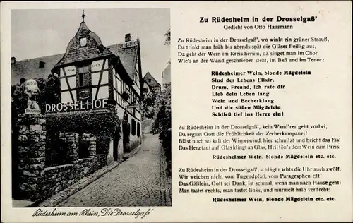 Gedicht Ak Rüdesheim am Rhein, Gedicht v. O. Hausmann, Zu Rüdesheim in der Drosselgaß, Drosselhof