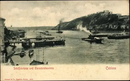 Ak Koblenz in Rheinland Pfalz, Die Schiffsbrücke und Ehrenbreitenstein