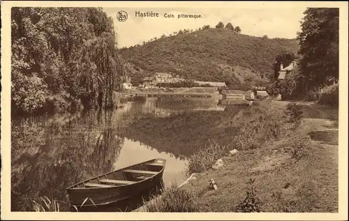 Ak Hastière Wallonien Namur, Coin pittoresque, Fluss, Boot