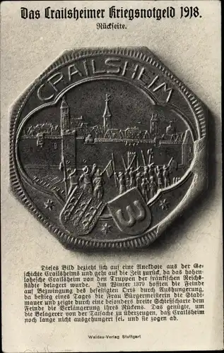 Ak Crailsheim in Württemberg, Das Crailsheimer Kriegsnotgeld 1918, Rückseite