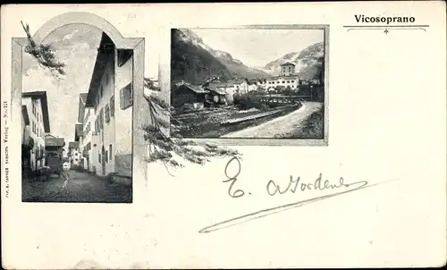 Ak Vicosoprano Kanton Graubünden, Straßenpartie, Teilansicht
