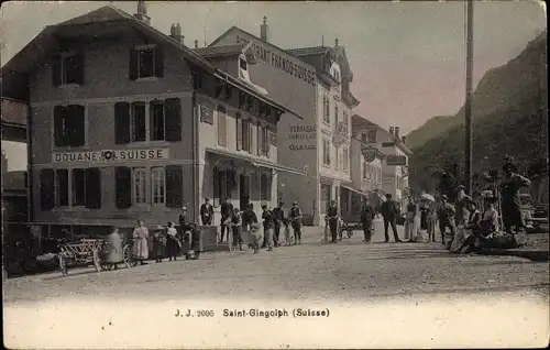 Ak Saint Gingolph Kanton Wallis Schweiz, Douane Suisse, Restaurant Franco Suisse