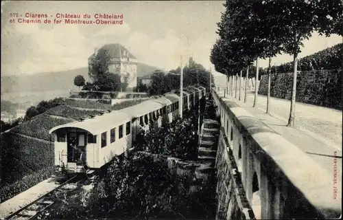 Ak Clarens Montreux Kanton Waadt, Chateau du Chatelard, Chemin de fer Montreux Oberland