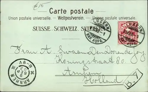 Litho Luzern Stadt Schweiz, Hotel des Alpes, Panorama, Bahnhof