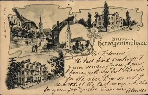 Litho Herzogenbuchsee Kanton Bern, Kirche, Hotel, Straßenpartie