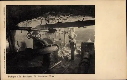 Ak Simplon Kanton Wallis, Bau des Simplon-Tunnel, Pompe alla Traversa 51, Versante Nord