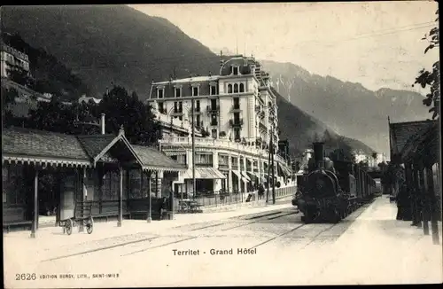 Ak Territet Montreux Kt. Waadt, Grand Hotel, La Gare, Chemin de Fer