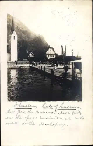 Foto Ak Flüelen Kanton Uri Schweiz, Kirche, Luzerner See