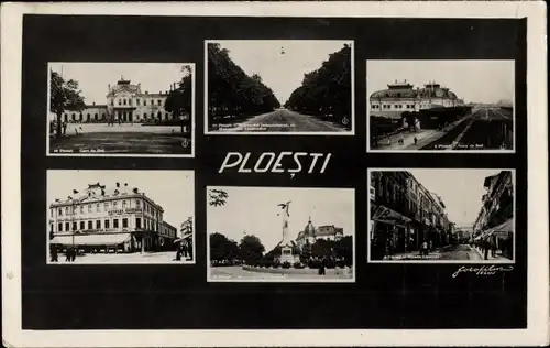 Ak Ploesti Ploiești Rumänien, Teilansichten, Denkmal, Straßenpartie