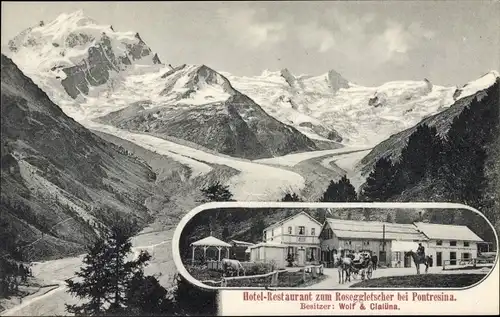 Ak Pontresina Kanton Graubünden Schweiz, Hotel Restaurant zum Rosegggletscher