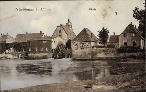 Ak Neuenhaus in Niedersachsen, Blick auf die Mühle, Fachwerk