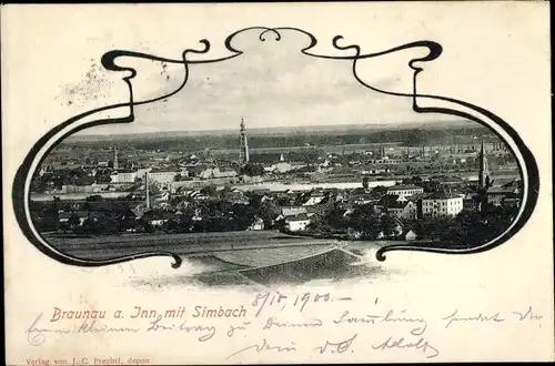 Passepartout Ak Braunau am Inn Oberösterreich, Panorama mit Simbach