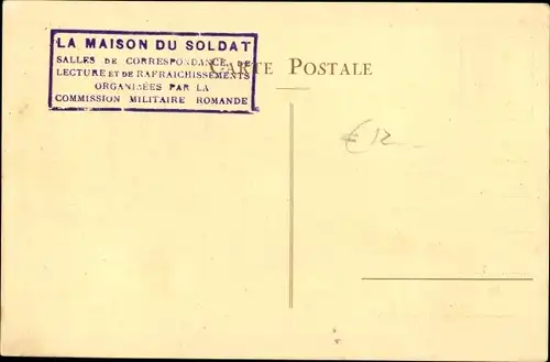 Künstler Ak La Maison du Soldat, Salle demontable de Correspondance, Croix Bleue, Schweizer Armee