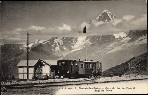 Ak Saint Gervais les Bains Haute Savoie, Gare Col de Voza, Aiguille Verte, Tramway du Mont-Blanc