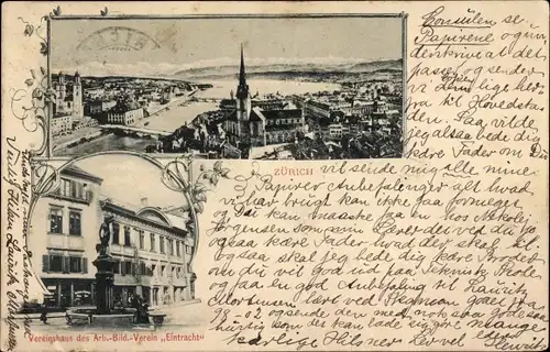 Ak Zürich Stadt Schweiz, Blick auf den Ort, Vereinshaus des Arb. Bild. Verein Eintracht