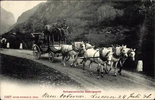 Ak Schweiz, Schweizerische Gebirgspost, Postkutsche