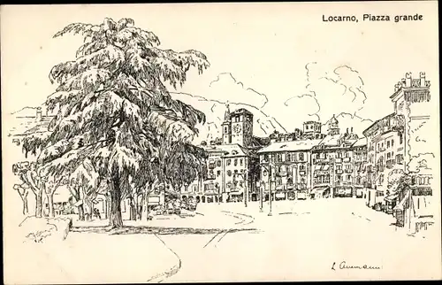 Künstler Ak Ammann, L., Locarno Kanton Tessin Schweiz, Piazza grande