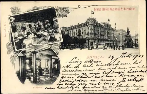 Ak Zürich Stadt Schweiz, Grand Hotel National und Terminus, Innenansicht