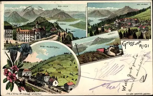 Litho Weggis Kt Luzern Schweiz, Rigi Känzeli, Rigi Kaltbad, Rigi Kulm, Rigi Klösterli
