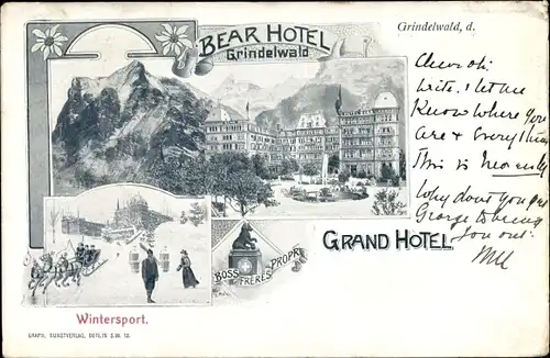 Ak Grindelwald Kanton Bern, Bear Hotel, Grand Hotel, Schlittengespann
