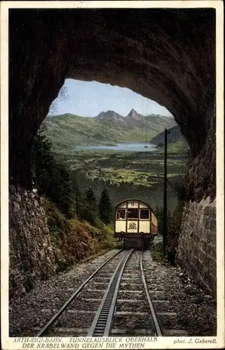 Ak Arth Kanton Schwyz, Arth Rigi Bahn, Tunnelausblick oberhalb der Krabelwand, Zahnradbahn