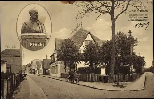 Ak Wesselburen in Schleswig Holstein, Süderstraße, Hebbelhaus, Hebbeldenkmal