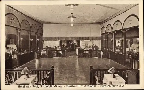 Ak Brunsbüttelkoog Brunsbüttel in Dithmarschen, Hotel Zur Post, Innenansicht