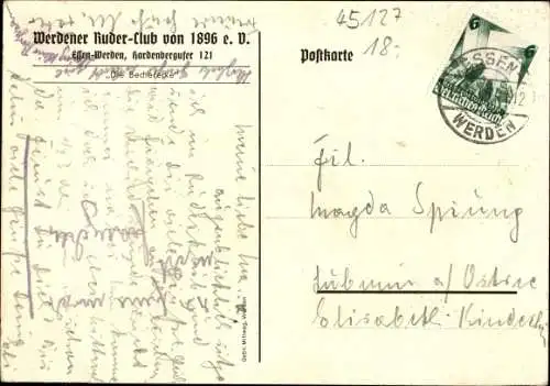 Ak Werden Essen im Ruhrgebiet, Werdener Ruder-Club von 1896, Hardenbergufer 121, Becherecke