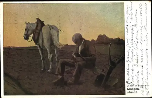 Künstler Ak Strich Chapell, W., Morgenstunde, Landwirt, Ackerpflug