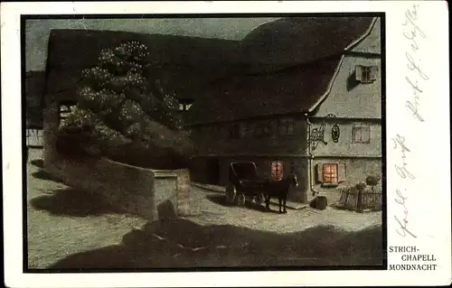 Künstler Ak Strich Chapell, Mondnacht, Kutsche, Gasthaus