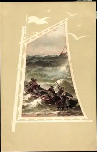 Passepartout Künstler Ak Fischerboot an der Küste, Meissner & Buch 1724 Iris Serie Strandleben