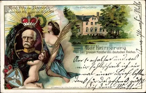 Litho Friedrichsruh Aumühle im Herzogtum Lauenburg, Fürst Otto von Bismarck