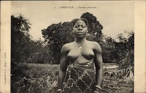 Ak Libreville Gabun, Femme pahouine, barbusige Frau