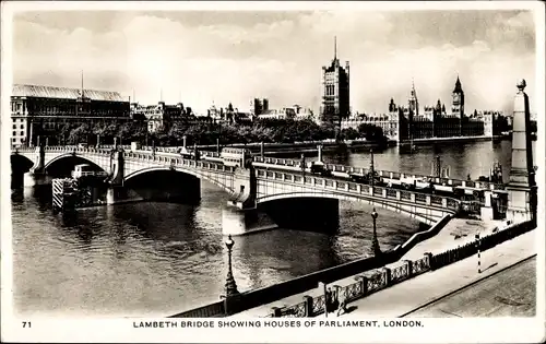 Ak London City England, Lambeth Bridge showing Houses of Parliament