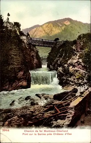 Ak Montreux Oberland Kanton Waadt, Chemin de fer, Pont sur la Sarine pres Chateau d'Oex