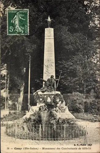 Ak Gray Haute Saône, Monument des Combattants de 1870-71