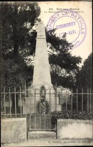Ak Bry sur Marne Val de Marne, Le Monument Franchetti (1870-1871)