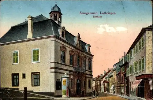 Ak Sarreguemines Saargemünd Lothringen Moselle, Rathaus, Straßenpartie