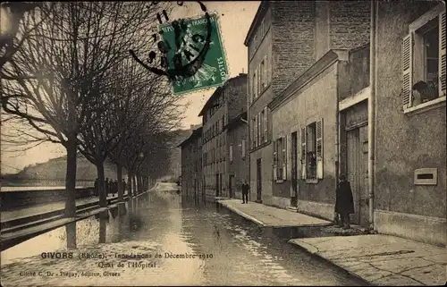 Ak Givors Rhône, Quai de l´Hopital, Inondations Decembre 1910