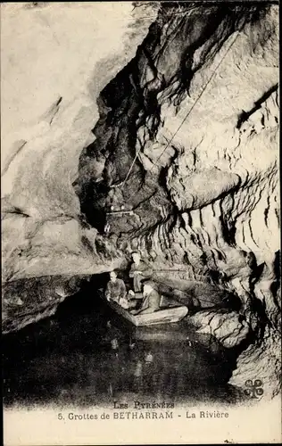 Ak Grottes de Betharram Hautes Pyrénées, Boot, Männer, La Riviere