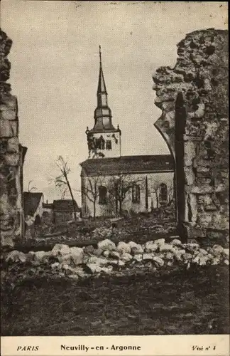 Ak Neuvilly en Argonne Meuse, Eglise, Ruines, Kirche, Mauer